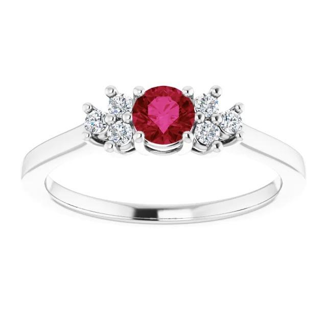 Red Round Ruby Stone And Diamond Ring 1.50 Carats