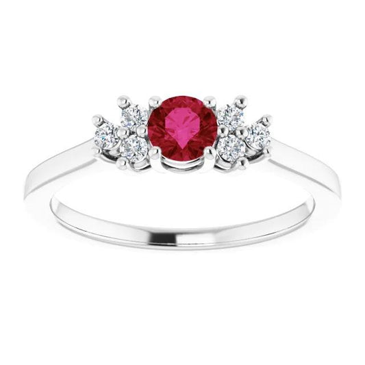 Red Round Ruby Stone And Diamond Ring 1.50 Carats