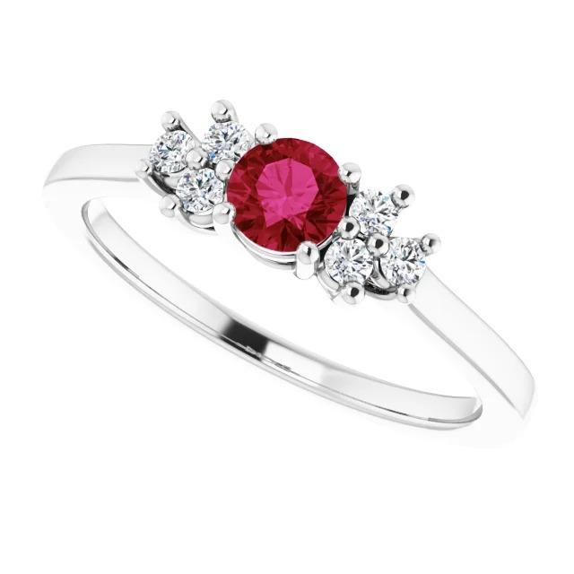 Red Round Ruby Stone And Diamond Ring 1.50 Carats