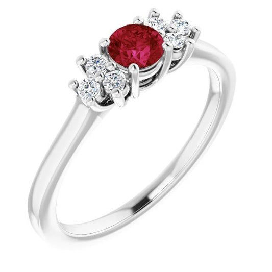 Red Round Ruby Stone And Diamond Ring 1.50 Carats