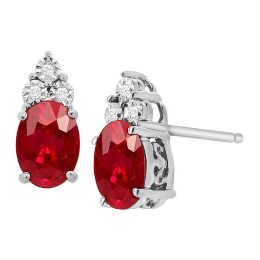 Red Ruby And Diamond Studs Earring 5.30 Carts Gemstone Jewelry