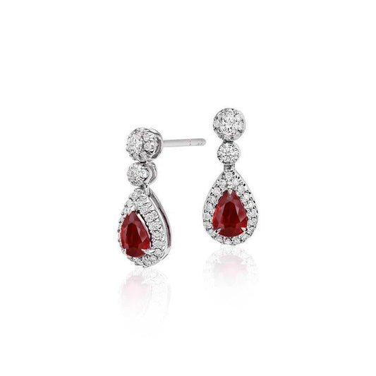Red Ruby And Diamond Women Dangle Earring Gold 14K 2.58 Ct