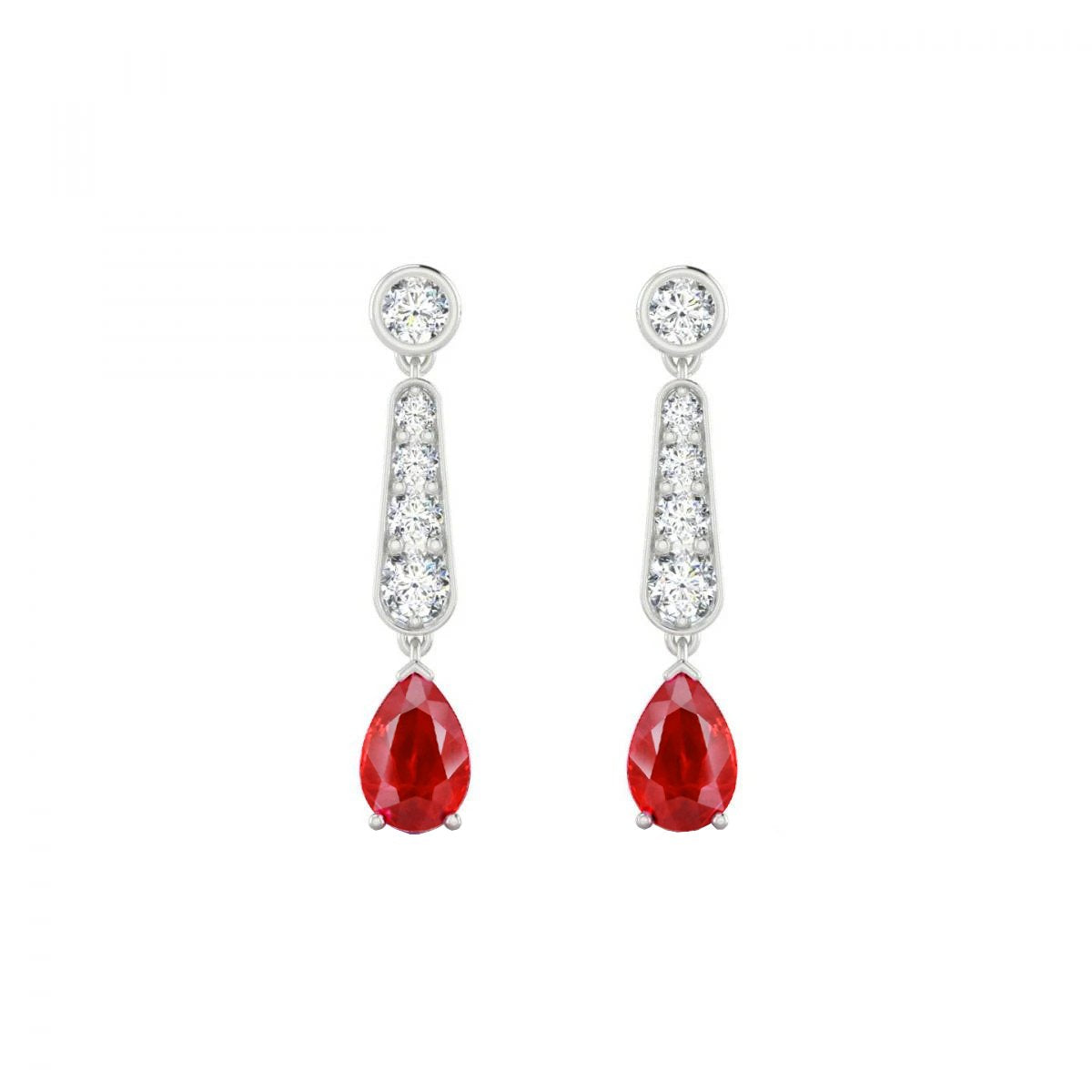 Red Ruby And Diamonds 10.50 Carats Dangle Earrings 14K White Gold