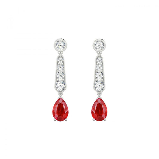 Red Ruby And Diamonds 10.50 Carats Dangle Earrings 14K White Gold