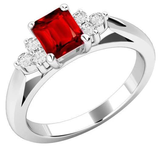 Red Ruby And Diamonds 3.40 Carats Ring White Gold 14K