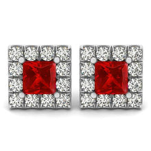 Red Ruby And Diamonds 6 Ct Studs Earrings 14K White Gold