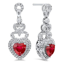 Red Ruby And Diamonds Gold White Women Dangle Earrings 5.70 Cts