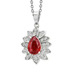 Red Ruby And Diamonds Lady Pendant Necklace 3.75 Carats WG 14K