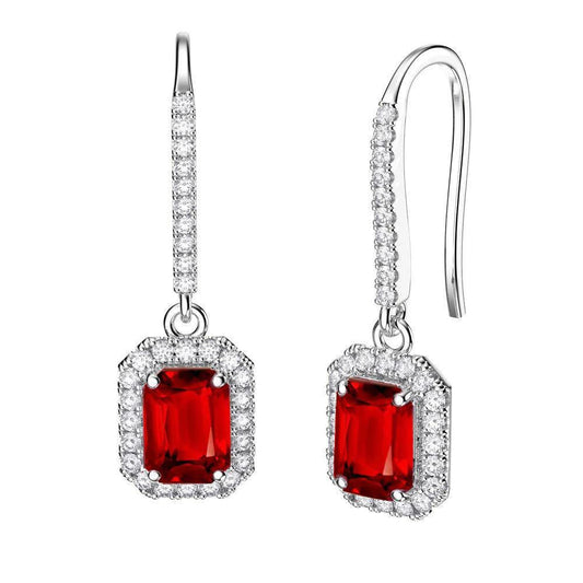 Red Ruby & White Diamonds 9.60 Carats Dangle Earrings White Gold 14K