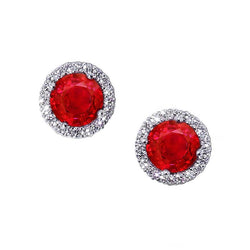 Red Ruby With Diamond 7 Carats Stud Earrings White Gold 14K