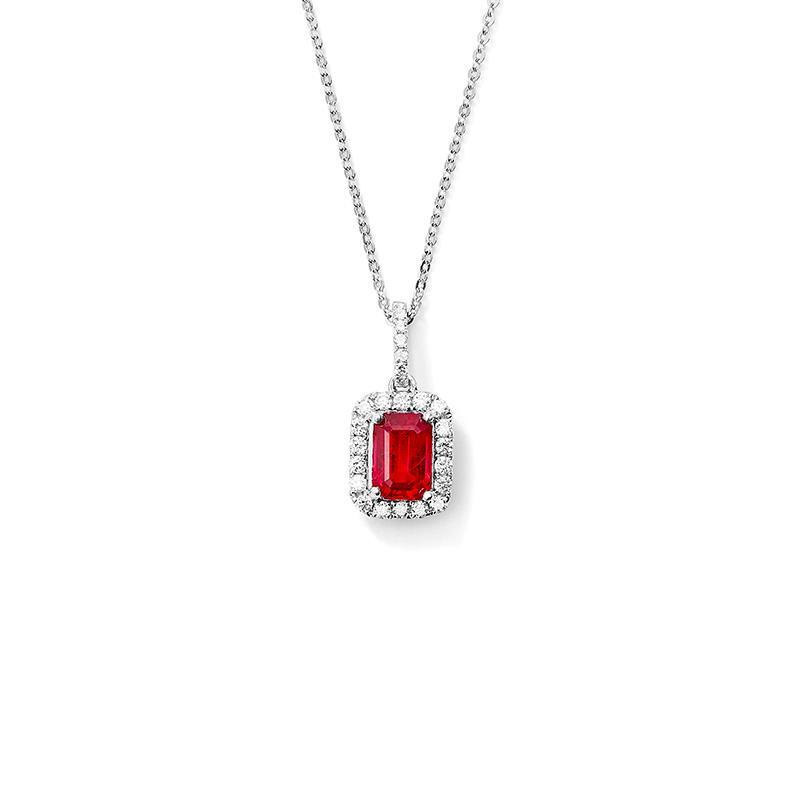 Red Ruby With Diamonds 4 Carats Pendant Necklace 14K White Gold