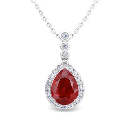 Red Ruby With Diamonds 5 Carats Pendant Necklace Gold White 14K