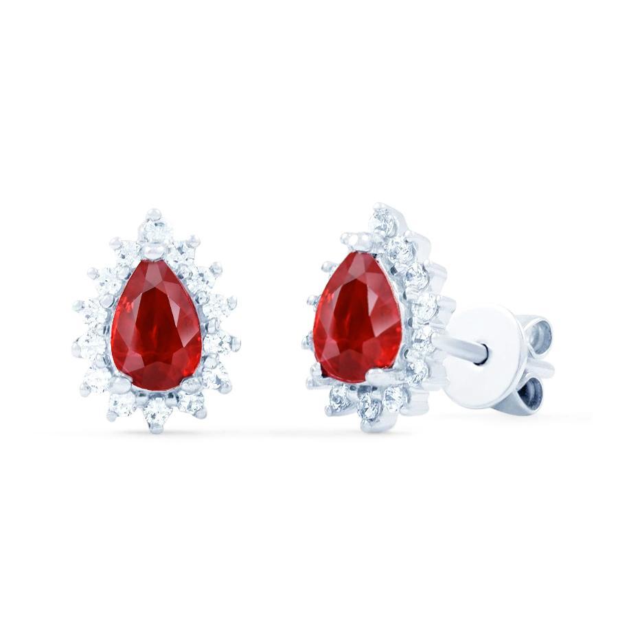 Red Ruby With Diamonds 5.10 Carats Lady Studs Halo Earrings Gold 14K