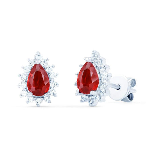 Red Ruby With Diamonds 5.10 Carats Lady Studs Halo Earrings Gold 14K