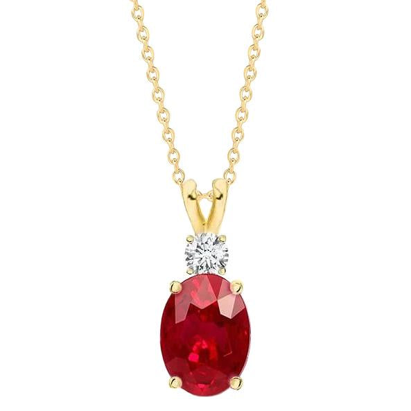 Red Ruby With Diamonds 8.50 Carats Pendant Necklace Yellow Gold 14K