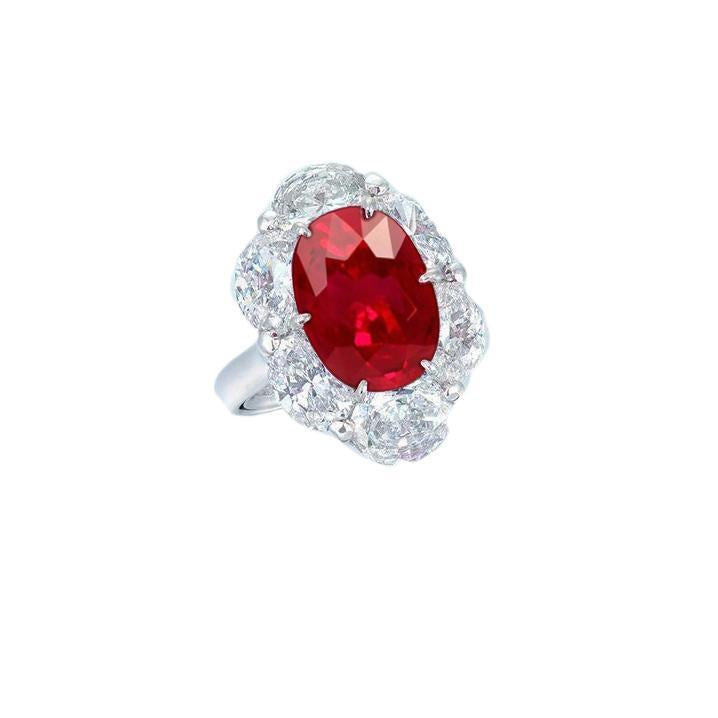 Red Ruby With Halo Diamond Ring White Gold 14K 5.25 Ct Gemstone New