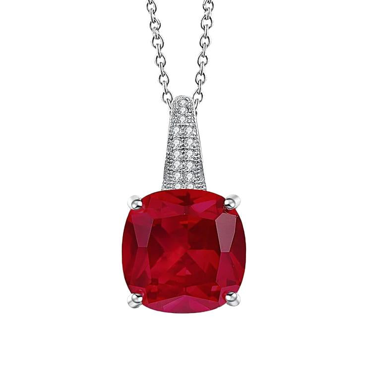 Red Ruby With White Diamonds 8.30 Ct Pendant Necklace Gold White 14K