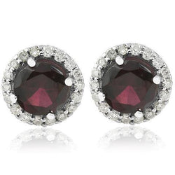 Red Sapphire Stud Earring Round Diamond 3.60 Carats White Gold 14K