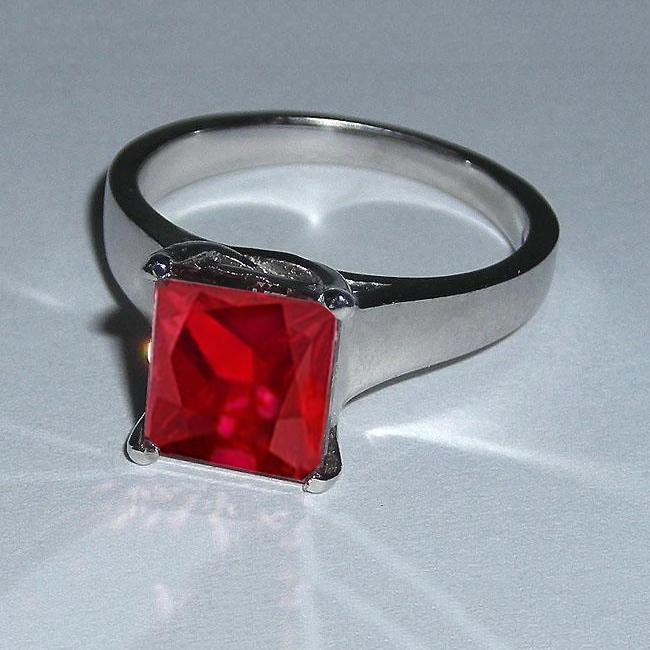 Red Solitaire Ruby Women Ring 2.25 Carats White Gold 14K