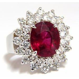 Red Tourmaline And Diamonds 6.5 Ct Engagement Ring 14K Gold