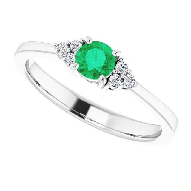 Ring 1 Carat Columbian Green Emerald Diamond Accented Women Jewelry