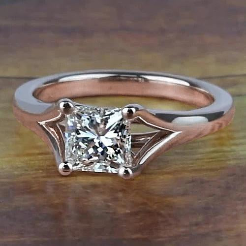 Rose Gold 14K 1 Carat Princess Cut Diamond Engagement Ring Split Shank