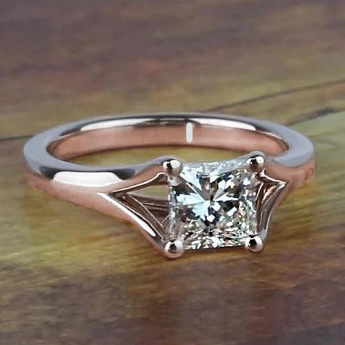 Rose Gold 14K 1 Carat Princess Cut Diamond Engagement Ring Split Shank