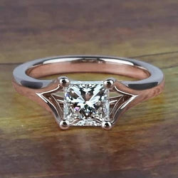 Rose Gold 14K 1 Carat Princess Cut Diamond Engagement Ring Split Shank