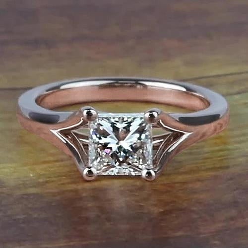 Rose Gold 14K 1 Carat Princess Cut Diamond Engagement Ring Split Shank