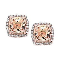 Rose Gold 14K 11.52 Carats Morganite & Natural Earth Mined Diamonds Lady Stud Earrings