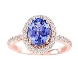 Rose Gold 14K 15.40 Carats Tanzanite With Diamonds Ring New