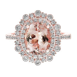 Rose Gold 14K 18 Ct Morganite With Diamonds Wedding Ring New
