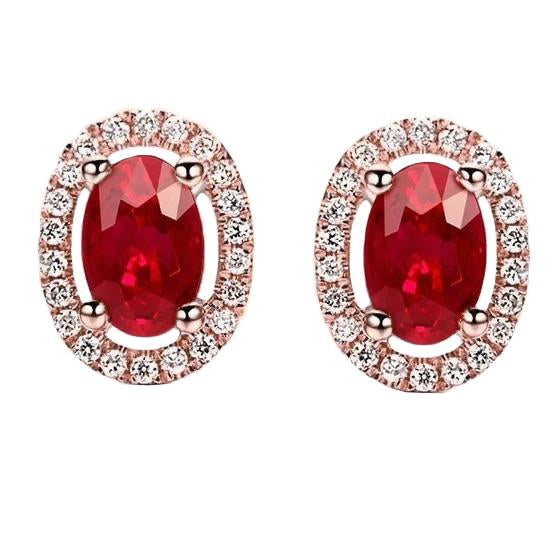 Rose Gold 14K Ruby And Diamonds 6.50 Carats Ladies Studs Earrings