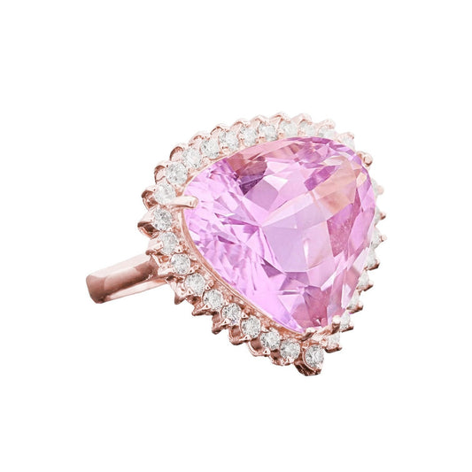 Rose Gold 19.25 Carats Trillion Kunzite With Round Diamonds Ring