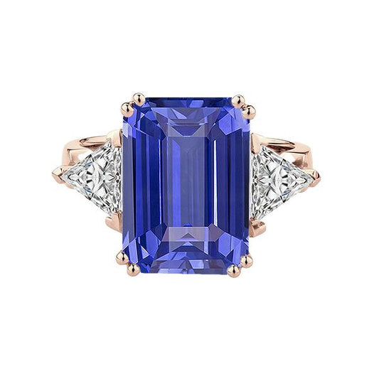 Rose Gold 3 Stone Anniversary Ring Blue Sapphire Diamonds 3.50 Carats