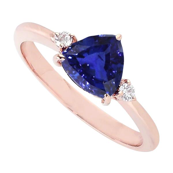 Rose Gold 3 Stone Trillion Sapphire & Round Diamond Ring 1.75 Carats