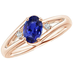 Rose Gold 3 Stone Wedding Ring 2.25 Carats Oval Blue Sapphire Jewellery