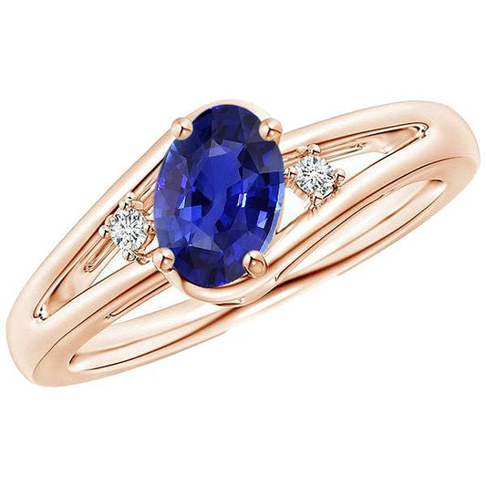 Rose Gold 3 Stone Wedding Ring 2.25 Carats Oval Blue Sapphire Jewelry