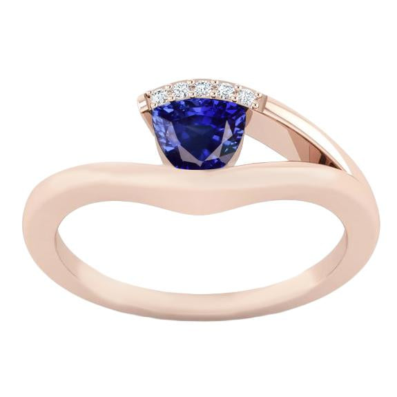 Rose Gold Diamond Jewelry Trillion Deep Blue Sapphire Ring 1.50 Carats