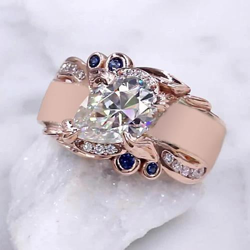 Rose Gold Diamond Ring 2.25 Carats Ceylon Sapphire Accents Jewelry