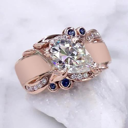 Rose Gold Diamond Ring 2.25 Carats Ceylon Sapphire Accents Jewelry