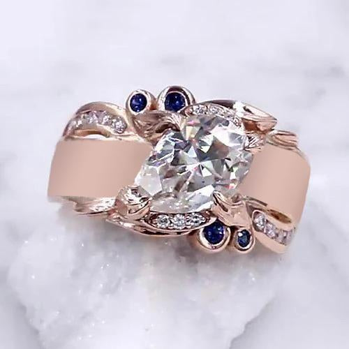 Rose Gold Diamond Ring 2.25 Carats Ceylon Sapphire Accents Jewelry