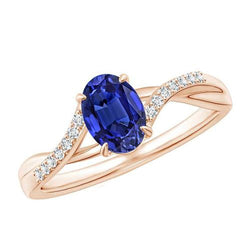 Rose Gold Natural Earth Mined Diamond Ring Oval Prong Set Ceylon Sapphire 3.75 Carats New