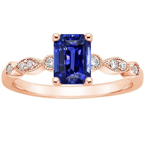 Rose Gold Gemstone Ring Emerald Blue Sapphire With Accents 3.50 Carats