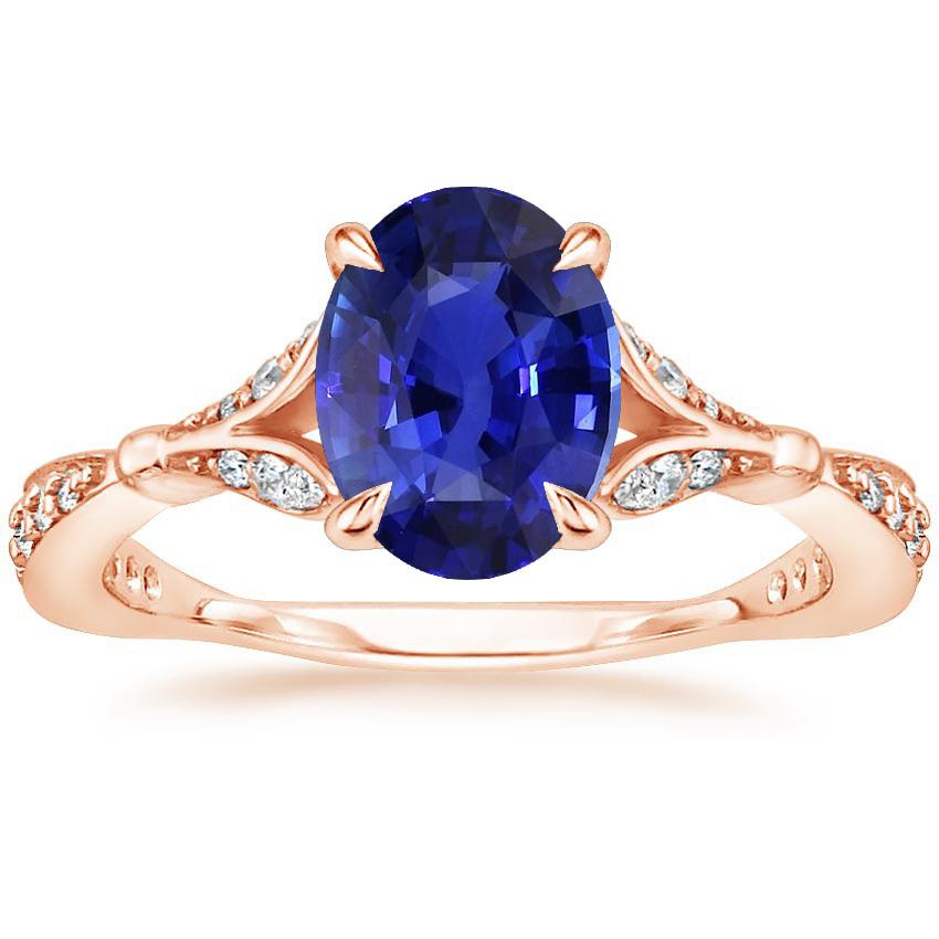 Rose Gold Gemstone Ring Split Shank Blue Sapphire & Diamonds 3 Carats