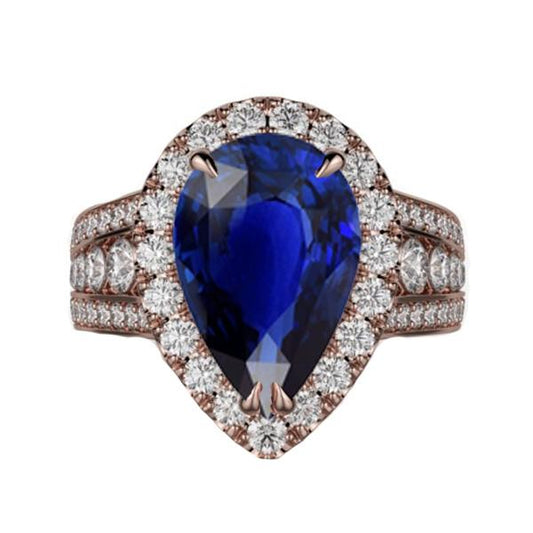 Rose Gold Halo Ceylon Sapphire Engagement Ring Set Diamonds 6 Carats