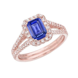 Rose Gold Halo Natural Earth Mined Diamond Emerald Sapphire Split Shank Jewellery 3 Carats