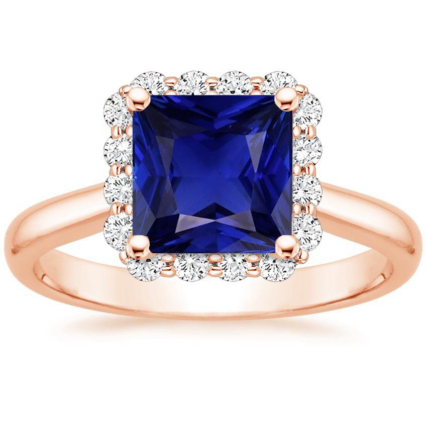 Rose Gold Halo Diamond Engagement Ring With Ceylon Sapphire 6 Carats