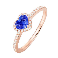 Rose Gold Halo Heart Blue Sapphire Ring With Natural Earth Mined Diamond Accents 3 Carats