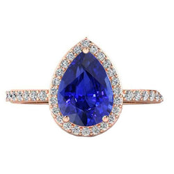Rose Gold Halo Srilanka Sapphire Ring & Natural Earth Mined Diamonds Jewellery 4 Carats